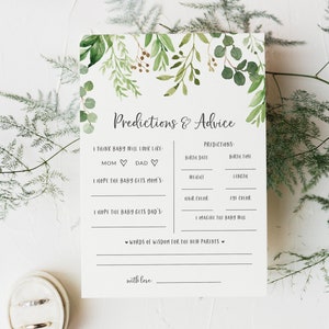 Baby Predictions Download - Greenery Predictions and Advice Cards - Eucalyptus Baby Prediction Cards - Gender Neutral Baby Prediction Card