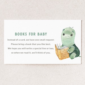 Turtle Books For Baby Cards - Printable Book Request Cards - Storybook Animals Baby Shower - Book Themed Baby Shower Books for Baby Inserts