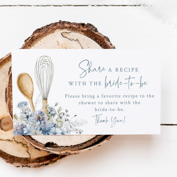 Recipe Request Insert Card - Whisked Away Bridal Shower - Printable 3.5" x 2" Recipe Invitation Insert - Bring Your Favorite Recipe Insert