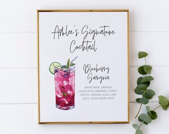 Signature Cocktail Birthday Sign - Signature Drink Sign for Birthday Party - Birthday Bar Sign - Adult Birthday Decorations - Drink Sign