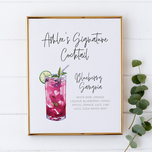 Signature Cocktail Birthday Sign - Signature Drink Sign for Birthday Party - Birthday Bar Sign - Adult Birthday Decorations - Drink Sign