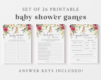 Girl Kangaroo Baby Shower Game Bundle - 26 Printable Games & Activities - Kangaroo Mom and Joey Baby Shower Game Package - Jump for Joy
