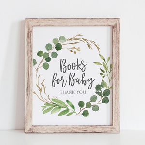 Books For Baby Sign - Baby Shower Book Basket Printable - Botanical Baby Shower - Eucalyptus Baby Shower Sign - Gender Neutral Baby Shower