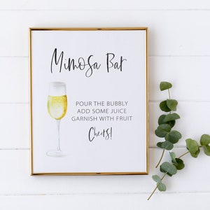 Mimosa Bar Sign - Bridal Shower Mimosa Bar Printable - Watercolor Bar Sign - Mimosa Bar Instructions - Watercolor Cocktail - Champagne Bar