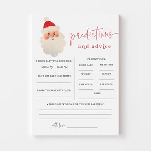 Baby Shower de Papá Noel - Predicciones y consejos para bebés - Juego imprimible de 5x7 - Baby Shower navideño - Juego de adivinanzas para bebés - Merry Little Baby Shower