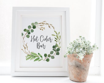 Hot Cider Bar Sign - Winter Baby Shower Decorations - Greenery Baby Shower Sign - Gender Neutral Baby Shower - Apple Cider Bar Printable