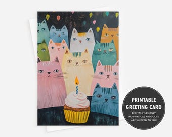 Cat Themed Birthday Card | Funny Blank Birthday Card | Happy Birthday From All of Us | Printable Cat Greeting Card | Group Birthday Card