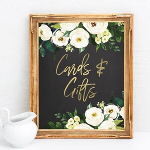 Cards and Gifts Sign - Rustic Greenery Decor - Gift Table Printable Sign - Cards Sign - Green, White and Gold Wedding Decor - Greenery Sign