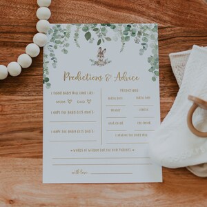 Tarjetas de predicción de Baby Guesses: actividad imprimible para baby shower de género neutro de primavera: tarjetas de predicciones y consejos para baby shower de conejitos