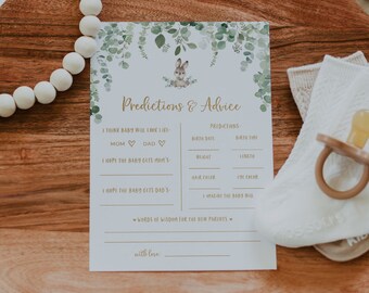 Baby Guesses Prediction Cards - Spring Gender Neutral Baby Shower Activity Printable - Bunny Baby Shower Predictions and Advice Cards