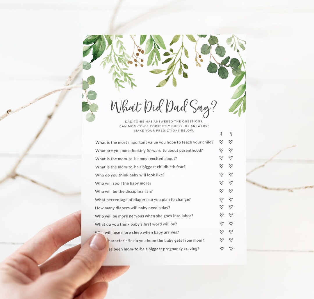 What Did the Dad Say Baby Shower Game Printable Eucalyptus Baby Shower