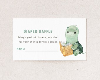 Turtle Diaper Raffle Insert Cards - Printable Diaper Raffle Tickets - Storybook Baby Shower Diaper Request Inserts - Baby Animal Theme