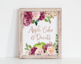 Apple Cider and Donuts Sign - Hot Apple Cider Sign - Cider Bar - Fall Donut Table Sign - Autumn Apple Baby Shower Decorations - Donut Bar