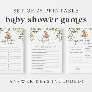 Woodland Bear Baby Shower Game Bundle - 25 Printable Game & Activities - We Can Bearly Wait - Gender Neutral Bear Themed Baby Shower Games