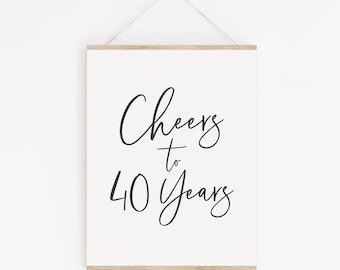 Decoraciones para fiestas de 40 cumpleaños - Letrero de saludos por los 40 años - Decoración para fiestas de cumpleaños importantes - Letrero para bar de cumpleaños - Imprimible en blanco y negro