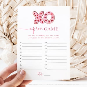 Valentine&#39;s Bridal Shower Apron Game - Printable 5x7 Game - February Wedding Shower - Apron Memory Game - Kiss the Miss - Showered With Love