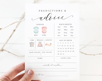 Baby Shower Predictions and Advice Cards - Printable Baby Prediction Cards - Baby Prediction Game Cards - Baby Guessing Game Download