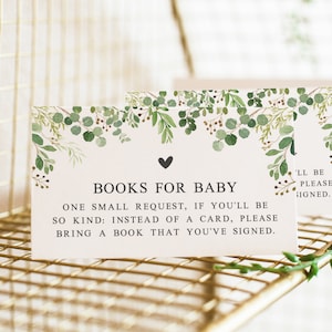 Cartes imprimables livres pour bébé - Baby shower eucalyptus - Cartes de demande de livre - Baby shower neutre en matière de genre - Apportez un livre