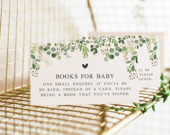 Cartes imprimables livres pour bébé - Baby shower eucalyptus - Cartes de demande de livre - Baby shower neutre en matière de genre - Apportez un livre