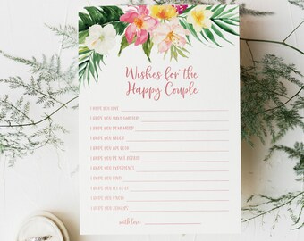Wishes for the Bride and Groom Card - Tropical Bridal Shower Advice and Wishes Card - Printable Advice Cards - Beach Themed Bridal Brunch