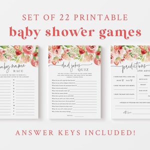 Strawberry Baby Shower Game Bundle - Set of 22 Activities - Berry Sweet Baby - Strawberry Theme - Summer Fruit and Floral Baby Shower Games