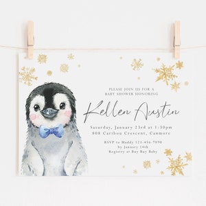 Inviti per baby shower invernali - Invito per baby shower a tema pinguino - Invito stampabile per baby shower per bambini - Invito digitale per il paese delle meraviglie invernali
