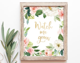 Watch Me Grow Sign - Baby Shower Plant Favors - Baby Shower Succulent Favors - Watch Me Grow Baby Shower Favors - Blush and Gold Shower Sign