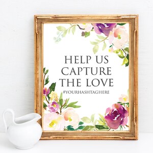 Help Us Capture the Love Sign - Wedding Hashtag Sign - Mauve and Green Wedding Decor - Purple Wedding Printable Sign - Hashtag Wedding Sign