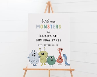 Monster Birthday Party Welcome Sign - Printable Birthday Welcome Poster - Monster Themed Birthday Decorations - Halloween Birthday Party