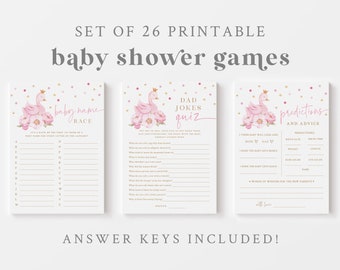 Princess Swan Baby Shower Game Bundle - 26 Printable Games & Activities - Blush and Gold Swan Themed Baby Shower Game Package - Royal Swan