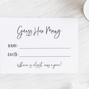 Guessing Game Cards - Printable Guess Cards - Guess How Many Bridal Shower Game - Baby Shower Guessing Game Activity - Printable Games