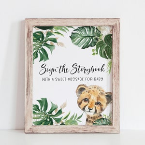 Sign the Storybook Sign - Baby Shower Guest Book - Safari Baby Shower - Books for Baby - Jungle Baby Shower Decorations - Gender Neutral