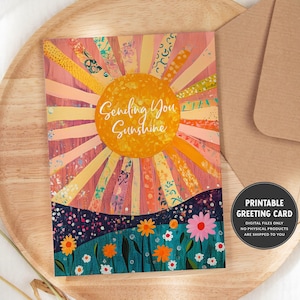 Thinking of You Card | Sending You Sunshine Card | Printable Greeting Card | Blank Inside | Cheer Up Encouragement Card | Card for Friend
