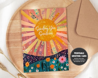 Thinking of You Card | Sending You Sunshine Card | Printable Greeting Card | Blank Inside | Cheer Up Encouragement Card | Card for Friend