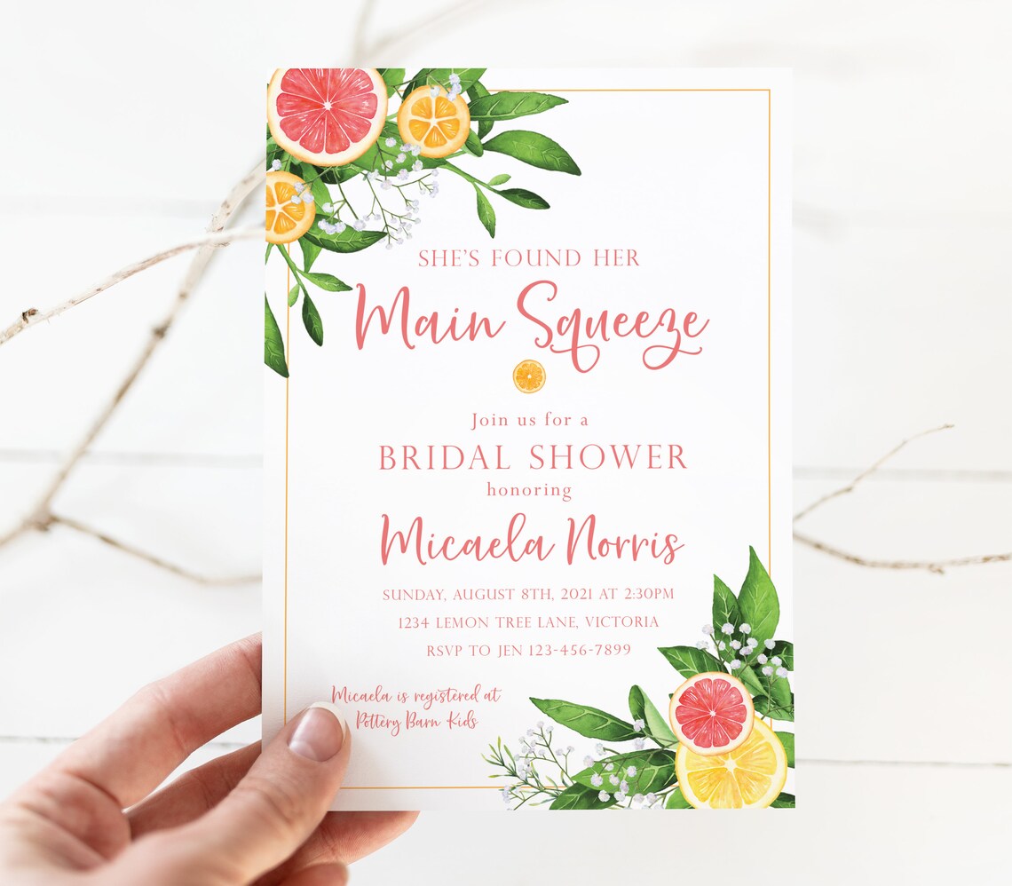 Citrus Bridal Shower Invitations She Found Her Main Squeeze Etsy