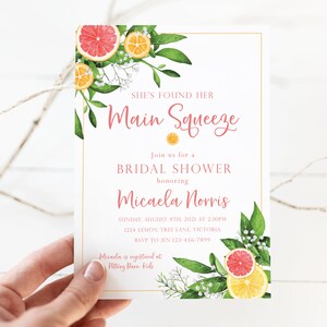 Citrus Bridal Shower Invitations - She Found Her Main Squeeze Bridal Shower Invite - Citrus Themed Digital Invitation - Citrus Party Invite