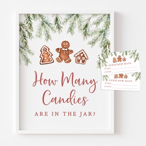 Cartes et panneaux de devinettes combien de bonbons - Cartes et panneaux imprimables de jeu de devinettes - Jeu de baby shower en pain d'épice d'hiver