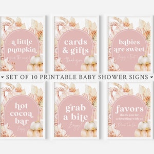 Set of 10 Fall Baby Shower Signs - Little Pumpkin Autumn Baby Shower - Printable 8x10 Signs - Boho Pink Pumpkin Baby Shower Decorations