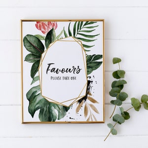 Favours Sign - Bridal Shower Favour Printable - Tropical Geometric Party Signage - Summer Bridal Shower Decor - Modern Tropical Party Decor