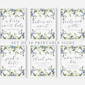 Blueberry Baby Shower Sign Bundle - Set of 10 Printable Signs - Berry Sweet Baby - Blue Baby Shower Decorations - Blueberry Sign Package