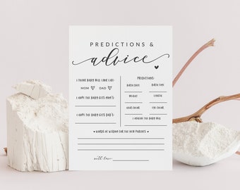 Baby Shower Predictions and Advice Card - Printable Baby Predictions Card - Advice for the New Parents - Black and White Gender Neutral