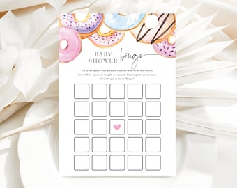 Gioco del bingo per baby shower con ciambelle rosa - Gioco 5x7 stampabile - Bingo regalo per baby shower - Cospargi d'amore - Pannolini e ciambelle - Baby shower per bambine