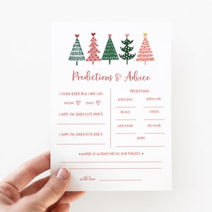 Prédictions et conseils pour baby shower sapin de Noël - carte de prédictions de bébé imprimable - baby shower de fille de décembre - carte devinette de bébé