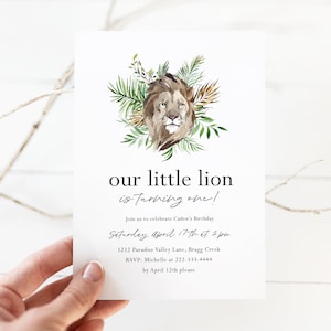 Lion Birthday Invite - Lion Themed First Birthday Party Invitation - Safari Birthday Party Printable Invitation - Boy&#39;s 1st Birthday Invite