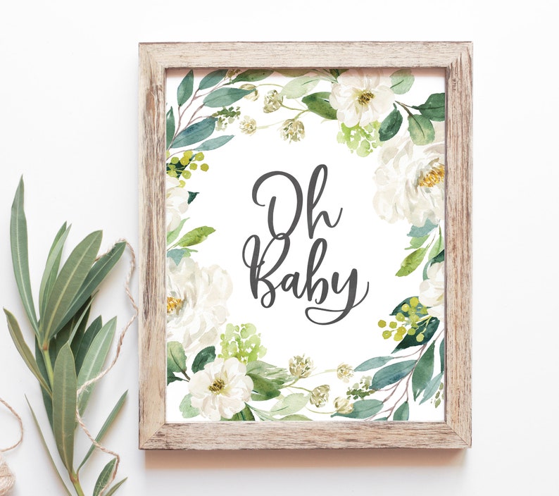 Oh Baby Sign Printable Oh Baby Decorations Greenery Baby - Etsy