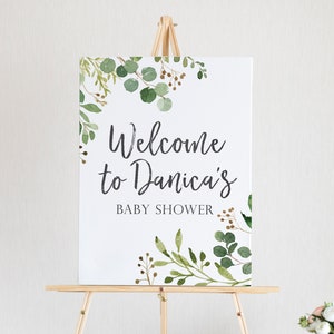 Greenery Baby Shower Welcome Sign - Printable Welcome Poster - Gender Neutral Baby Shower Decorations - Green and White Baby Shower Decor