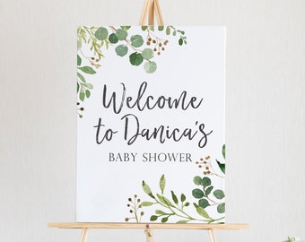 Greenery Baby Shower Welcome Sign - Printable Welcome Poster - Gender Neutral Baby Shower Decorations - Green and White Baby Shower Decor