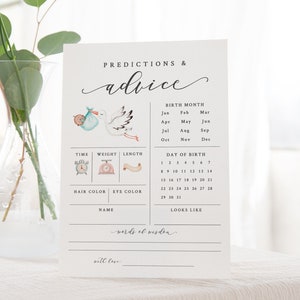 Prédictions et cartes de conseils pour bébé garçon - Prédictions de baby shower à imprimer - Devinez la date d'accouchement - Carte de jeu de prédictions de baby shower