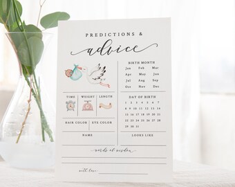 Baby Boy Predictions and Advice Cards - Baby Shower Predictions Printable - Guess the Baby's Due Date - Baby Shower Predictions Game Card