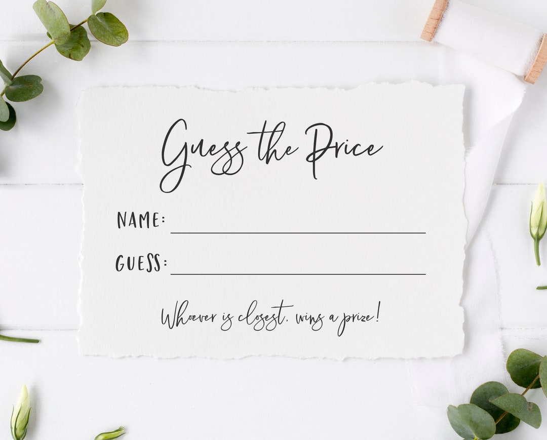 Guess the Price Card Price Guessing Game Card Printable Bridal Shower